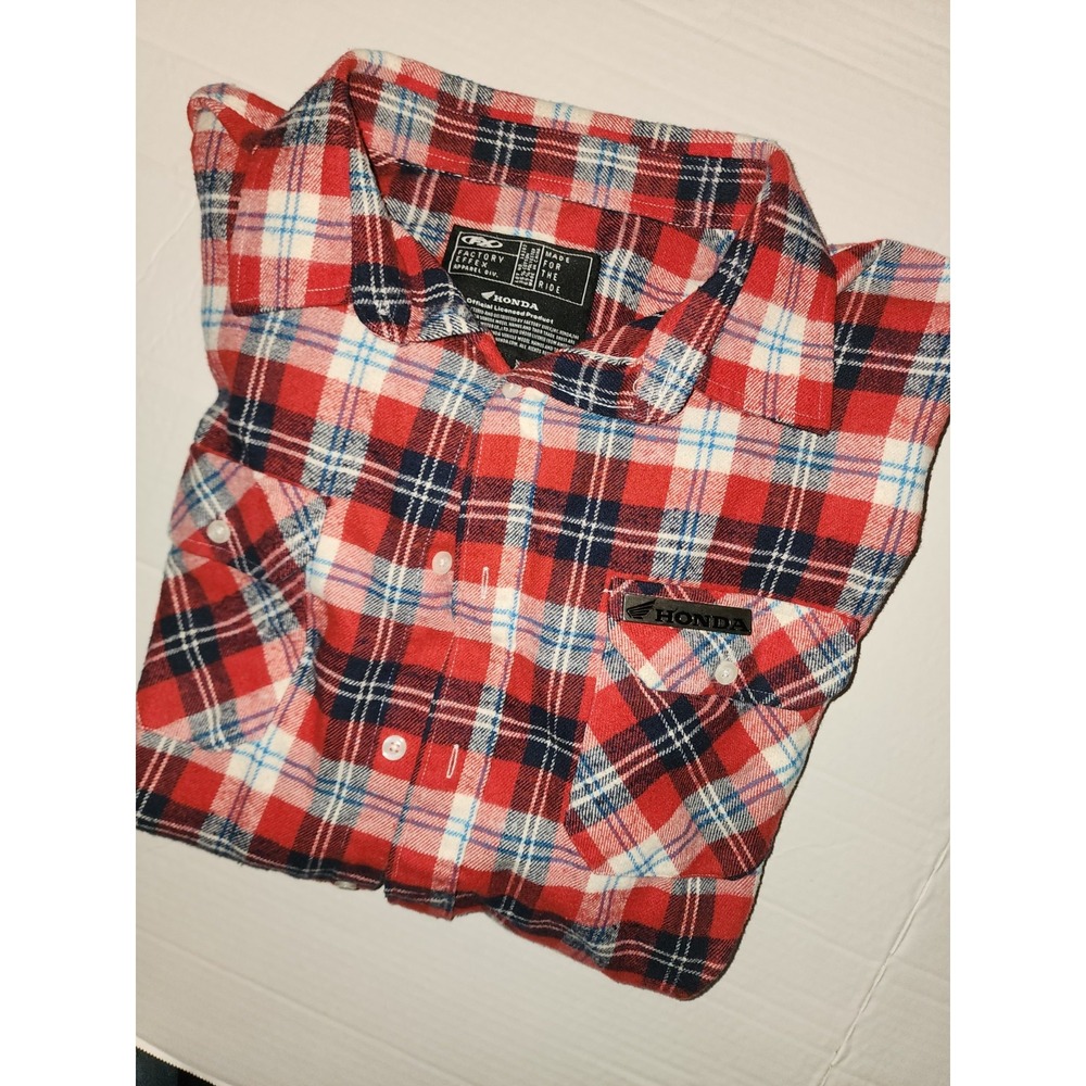 Factory Effex Honda Men's XXL Button Up Flannel Shirt Red White Plaid Biker